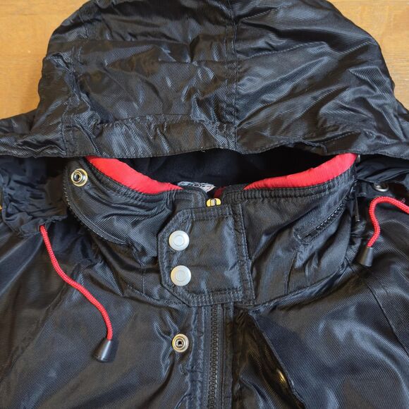 Vintage Marlboro Compass Jacket Mens Large Black Hooded Quilted Winter 90s Parka - Picture 5 of 12